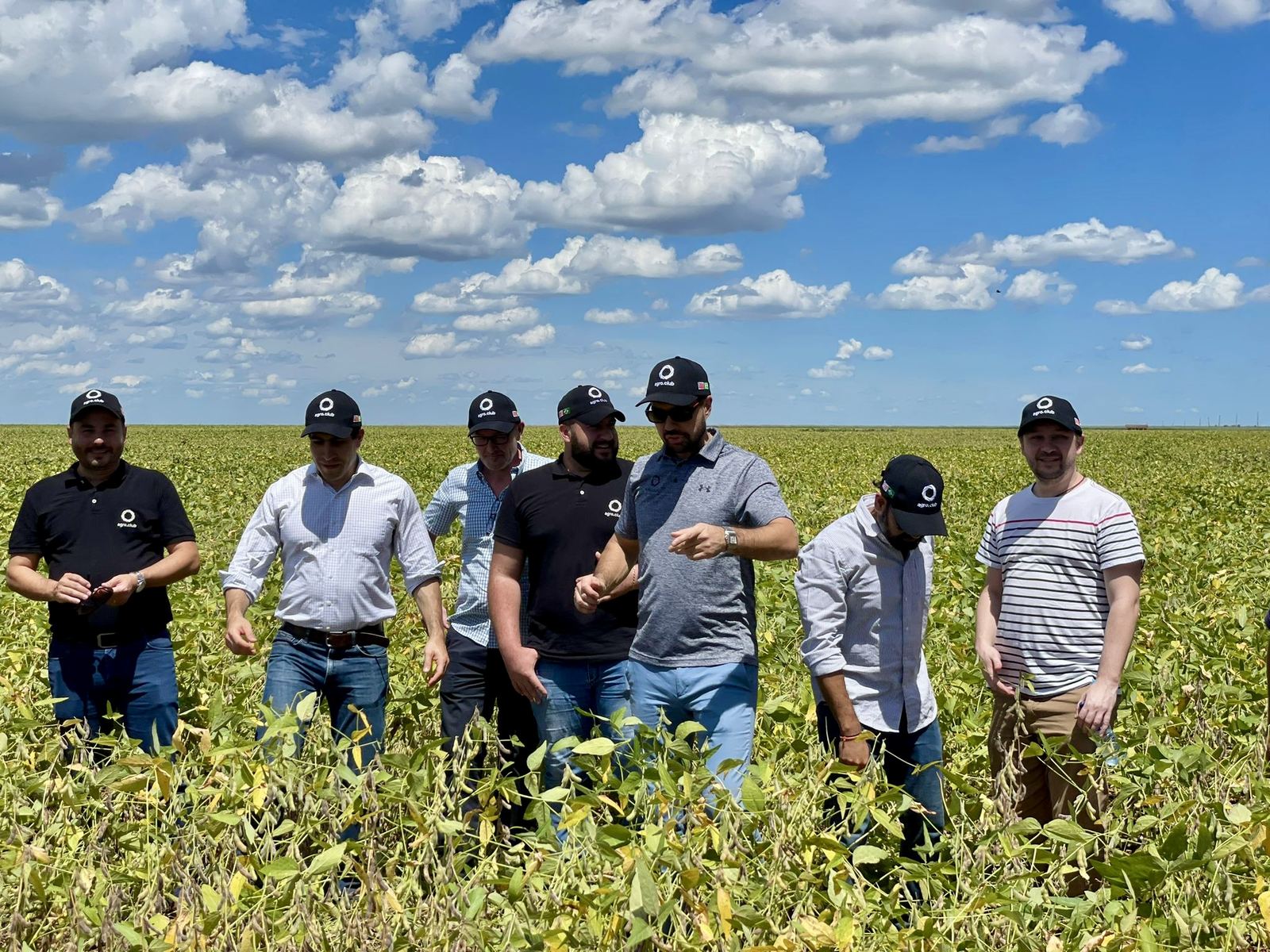 Michiel de Jongh with a team in a soybean field